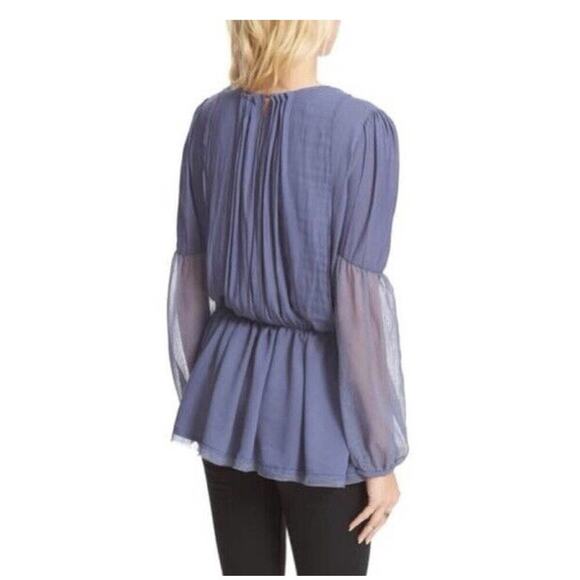 Free People Soul Serene Blouse Size Large Dusty Blue Lace Whimsigoth Boho NEW - Picture 11 of 13